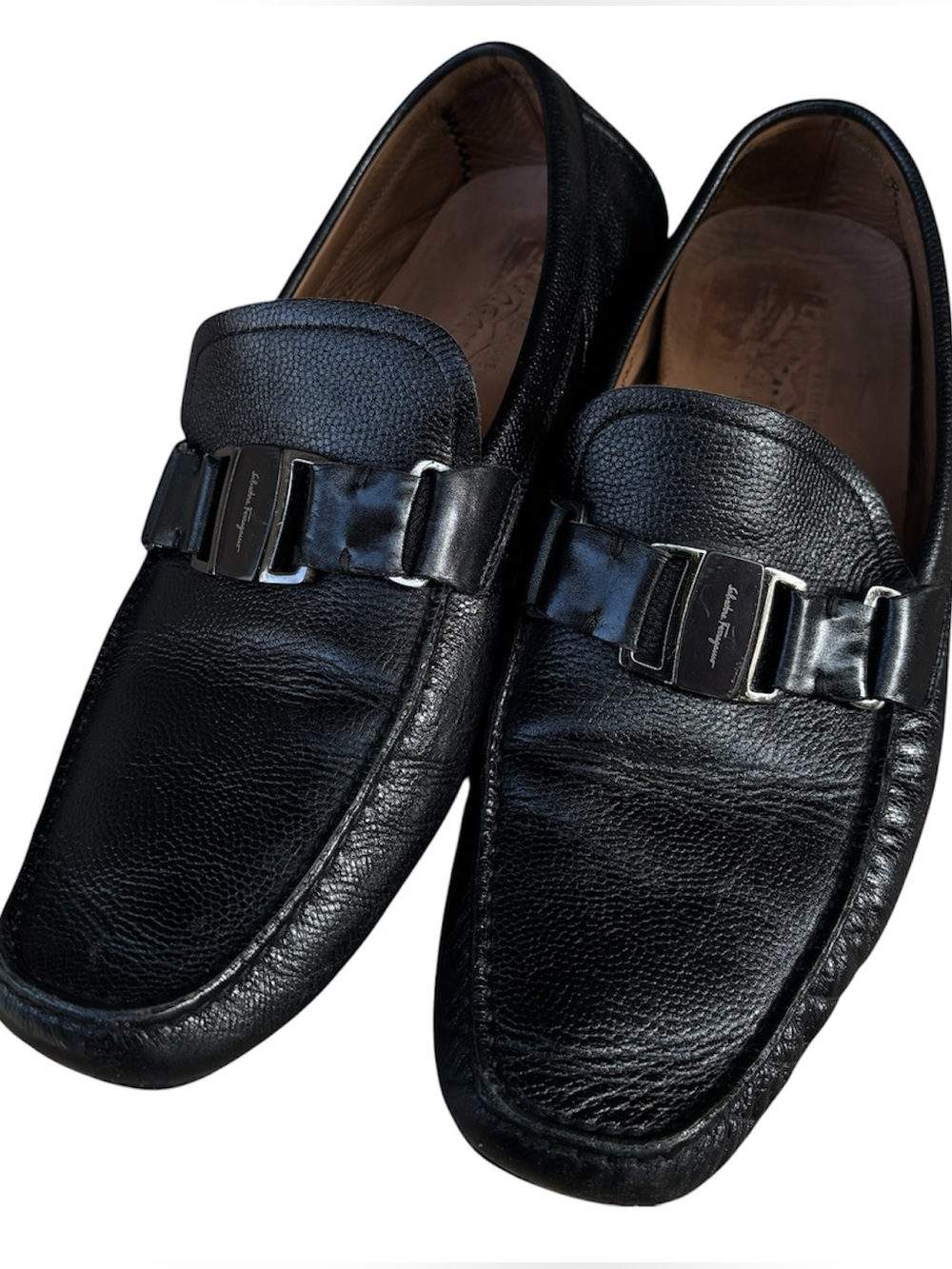 Salvatore Ferragamo Black Buckle Leather Loafers Sardegna US 12